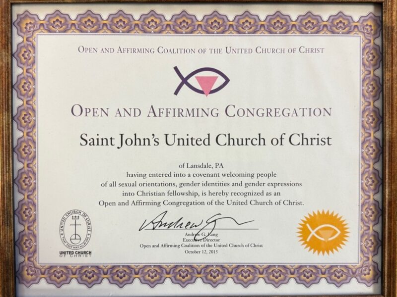 Open & Affirming Certificate